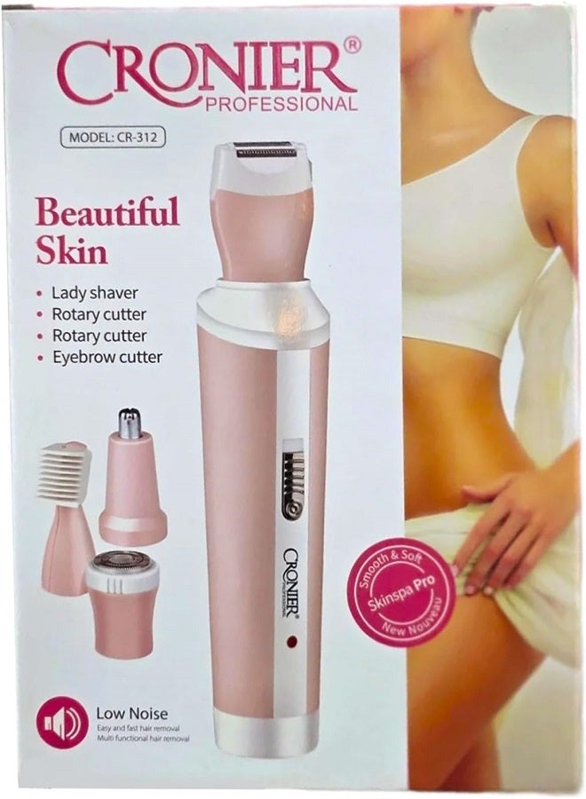 كرونير ماكينة حلاقة نسائية احترافية 4 في 1 للوجه والساقين والإبطين ومنطقة البكيني، أداة تشذيب الحواجب، أداة تشذيب شعر الأذن والأنف، جهاز للوجه والجسم، مقاومة للماء بمعيار IPX 4 CR-312 - - Image 4