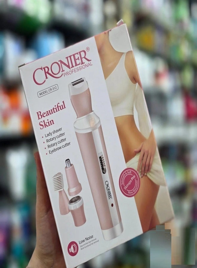 كرونير ماكينة حلاقة نسائية احترافية 4 في 1 للوجه والساقين والإبطين ومنطقة البكيني، أداة تشذيب الحواجب، أداة تشذيب شعر الأذن والأنف، جهاز للوجه والجسم، مقاومة للماء بمعيار IPX 4 CR-312 - - Image 5