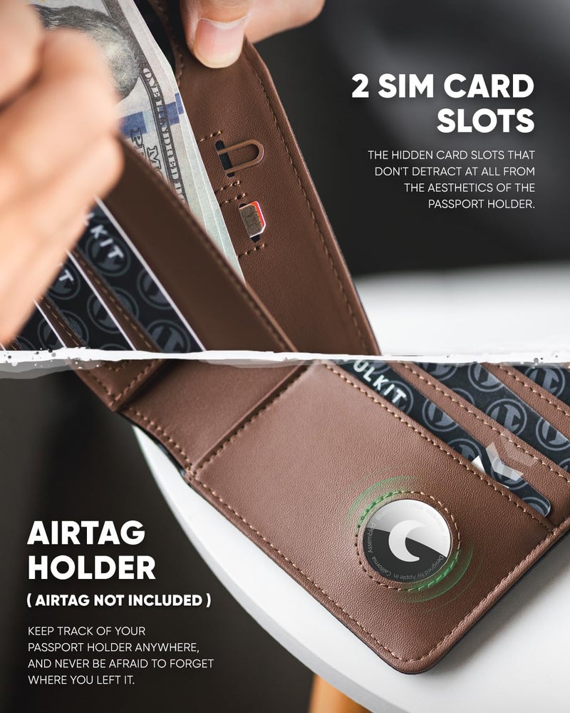 VULKIT Passport Holder with Airtag Holder RFID Blocking Passport Wallet Travel Leather Passport for Women(Beige Brown) - Image 5