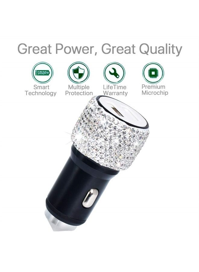 FEENM Dual USB Car Charger Bling Bling Handmade Rhinestones Crystal Car Decorations for Fast Charging Car Decors for iPhone, iPad Pro/Air 2/Mini, Samsung Galaxy Note 9 8 S9 S9+ LG Nexus HTC etc - Image 2