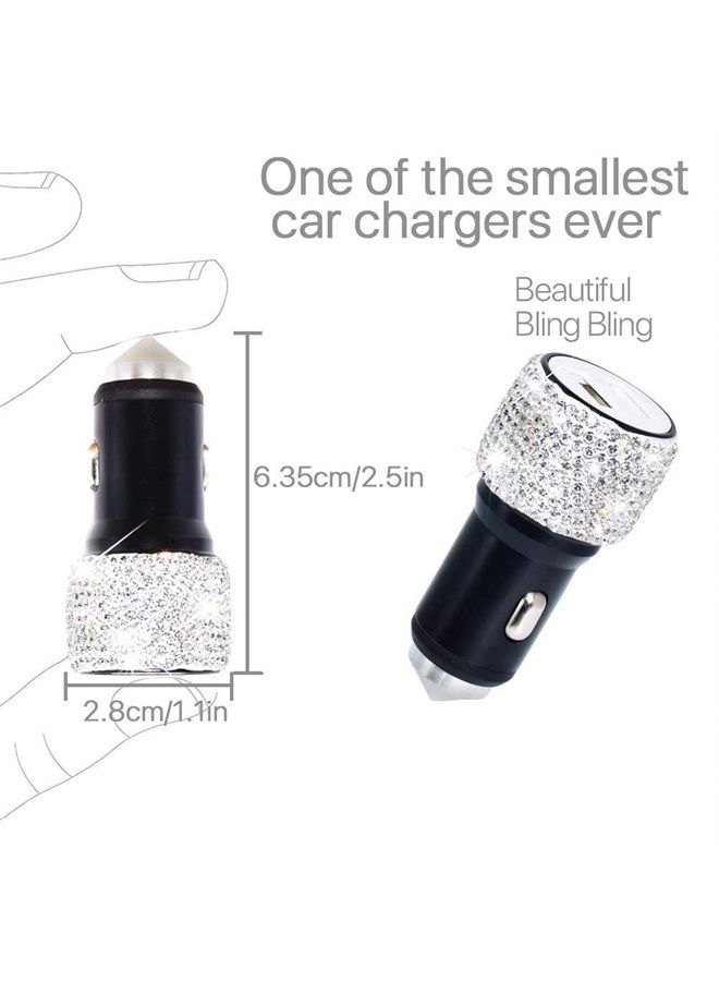 FEENM Dual USB Car Charger Bling Bling Handmade Rhinestones Crystal Car Decorations for Fast Charging Car Decors for iPhone, iPad Pro/Air 2/Mini, Samsung Galaxy Note 9 8 S9 S9+ LG Nexus HTC etc - Image 3