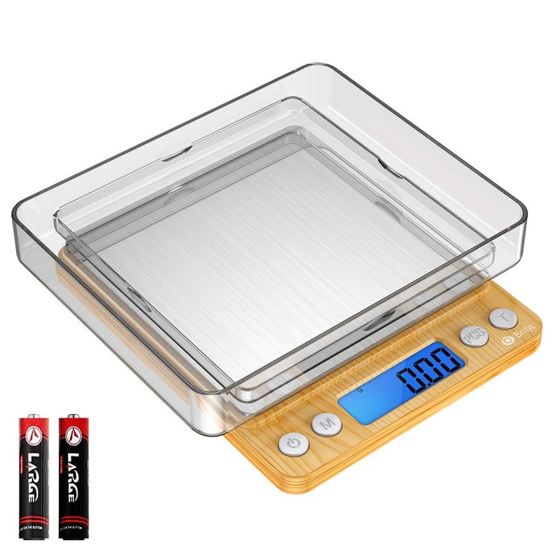 AMIR Digital Kitchen Scale, 500g Mini Pocket Jewelry Scale, Cooking Digital Food Scale with Back-Lit LCD Display, 2 Trays, 6 Units (Battery Included) - Image 1