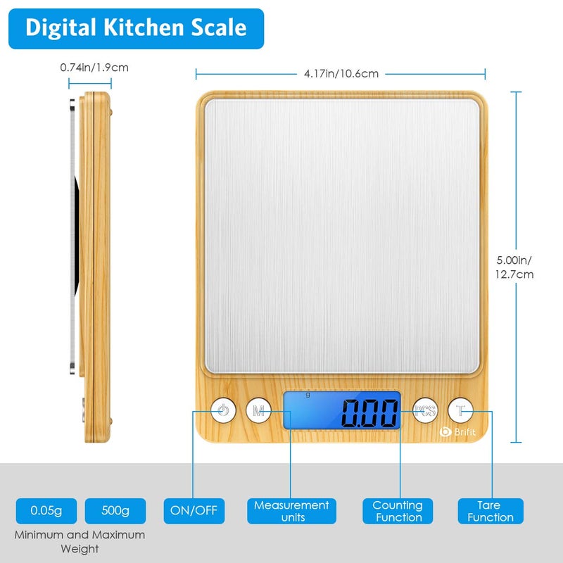 AMIR Digital Kitchen Scale, 500g Mini Pocket Jewelry Scale, Cooking Digital Food Scale with Back-Lit LCD Display, 2 Trays, 6 Units (Battery Included) - Image 5