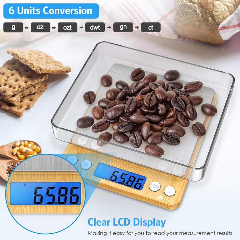 AMIR Digital Kitchen Scale, 500g Mini Pocket Jewelry Scale, Cooking Digital Food Scale with Back-Lit LCD Display, 2 Trays, 6 Units (Battery Included) - Image 3