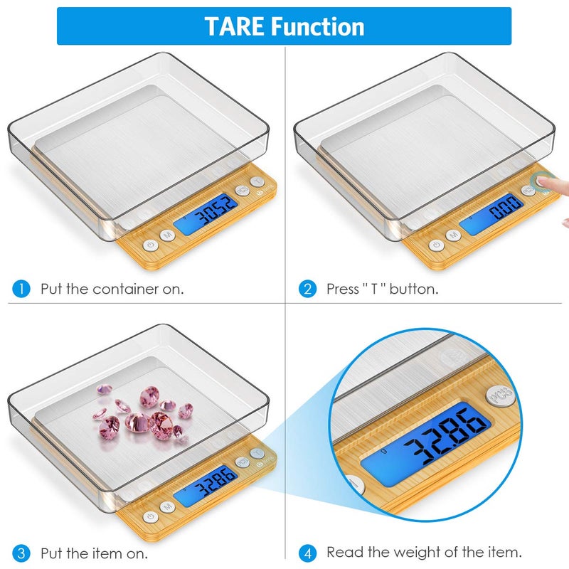 AMIR Digital Kitchen Scale, 500g Mini Pocket Jewelry Scale, Cooking Digital Food Scale with Back-Lit LCD Display, 2 Trays, 6 Units (Battery Included) - Image 4