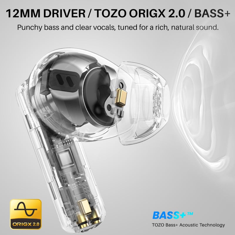TOZO Hybrid Active Noise Cancelling Wireless Earbuds with 6 Mics AI Clear Call Ear Buds 68H Playtime with LED Display 32 Preset EQs via APP Bluetooth 5.3 IPX8 Waterproof in Ear Headphones - Image 2