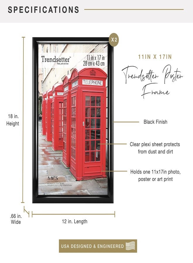 MCS Trendsetter 11x17 Poster Frame Black High-Gloss, Vertical & Horizontal Wall Hanging Large Picture Frame for Photos, Posters & Art Prints (2-Pack) - Image 3