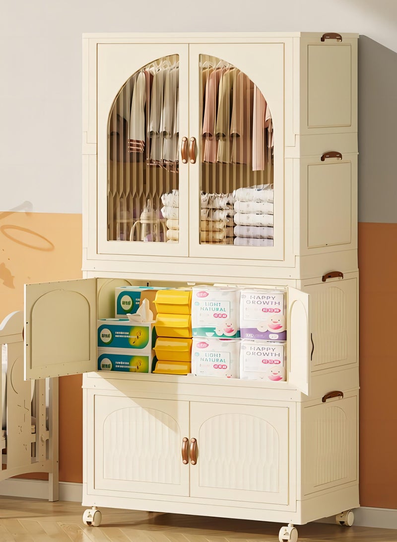 خزانة ملابس أطفال محمولة بعجلات، منظم تخزين ملابس الأطفال قابل للطي، خزانة تخزين خزانة ملابس الأطفال مع قضيب تعليق وأبواب لغرفة النوم وغرفة المعيشة - Image 1