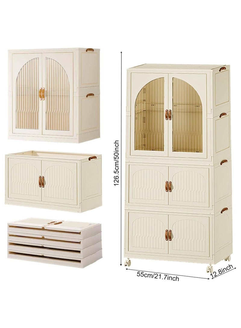 خزانة ملابس أطفال محمولة بعجلات، منظم تخزين ملابس الأطفال قابل للطي، خزانة تخزين خزانة ملابس الأطفال مع قضيب تعليق وأبواب لغرفة النوم وغرفة المعيشة - Image 2