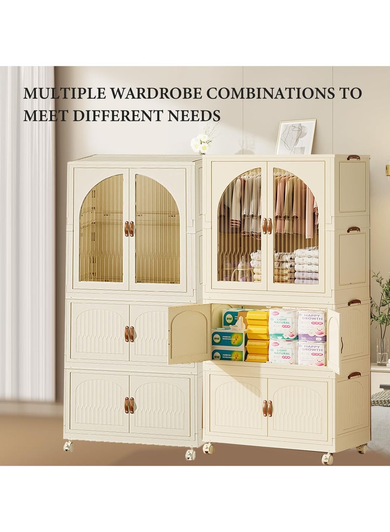 خزانة ملابس أطفال محمولة بعجلات، منظم تخزين ملابس الأطفال قابل للطي، خزانة تخزين خزانة ملابس الأطفال مع قضيب تعليق وأبواب لغرفة النوم وغرفة المعيشة - Image 5