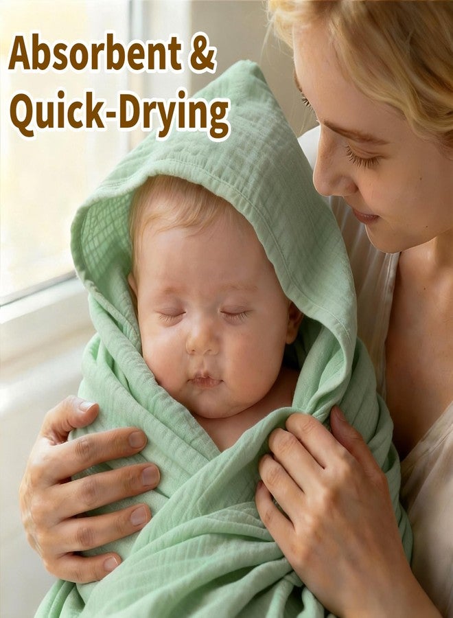 Bear Rocket Organic Muslin Hooded Baby Bath Towels - 2 Pack 100% Organic Cotton Towel for Babies, Infants, Toddlers - 32x32Inch - Highly Absorbent and Newborn Essential(Blue Green) - Image 5