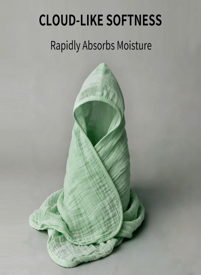 Bear Rocket Organic Muslin Hooded Baby Bath Towels - 2 Pack 100% Organic Cotton Towel for Babies, Infants, Toddlers - 32x32Inch - Highly Absorbent and Newborn Essential(Blue Green) - Image 2