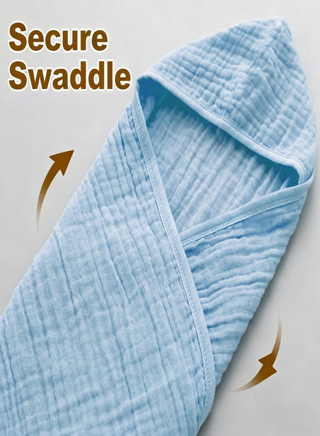 Bear Rocket Organic Muslin Hooded Baby Bath Towels - 2 Pack 100% Organic Cotton Towel for Babies, Infants, Toddlers - 32x32Inch - Highly Absorbent and Newborn Essential(Blue Green) - Image 4