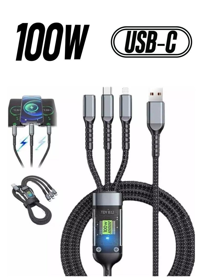 ELTRAZONE Multi Charger Cable, 3 in 1 Multiple USB Cable 1.2M Fast Charging Cord Nylon Braided Micro USB 100W Type C Lighting Cable Connector for Samsung Galaxy, Huawei, OnePlus, Kindle, LG, Android and More - Image 1