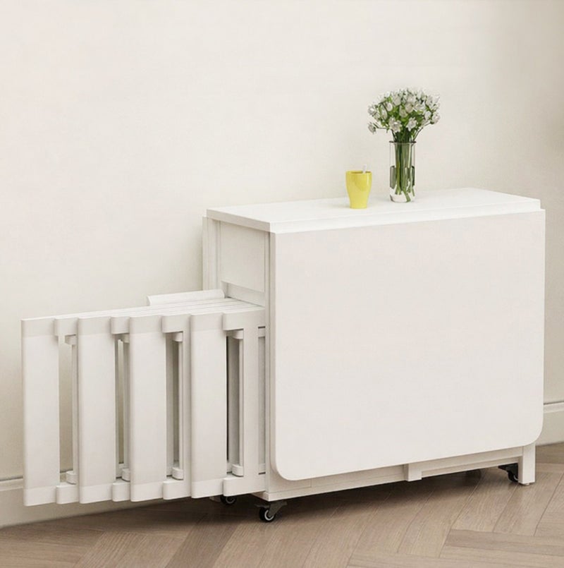 Eleva Home Foldable Dining Table Set with 4 chairs, 1 Storage Drawer, Space Saving for Home Living Room and Kitchen, White - Image 1