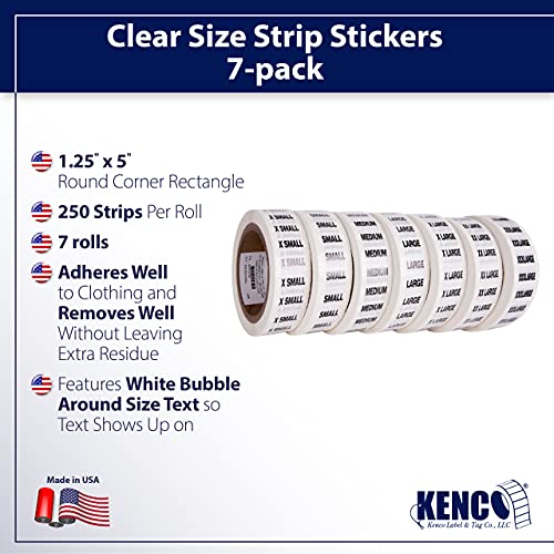 KENCO Clothing Size Strip Labels - 1.25" X 5" - 250 Strips Per Roll - 1500 Labels Total! - Clear with Black and White Ink by Kenco (7 Pack) - Image 2