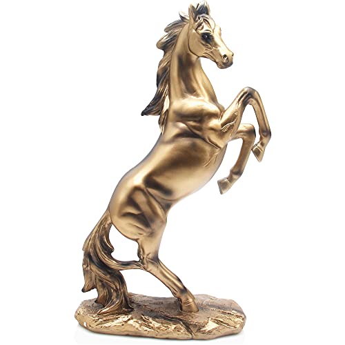 H&W 13.8''H Standing Horse Resin Statue, Horse Art Figurine Decorative Home & Office Decor Ornaments for Desk Bookshelf Wine Cabinet to Attract Luck and Wealth (Golden) - Image 3