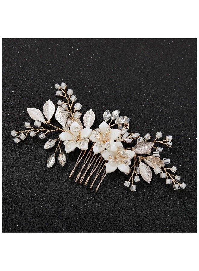 SWEETV Wedding Hair Comb Clip Bridal Crystal Wedding Hair Accessories for Brides and Bridesmaid, Gold - Image 1
