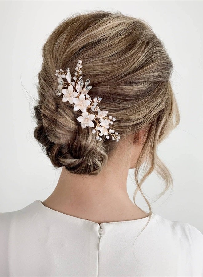 SWEETV Wedding Hair Comb Clip Bridal Crystal Wedding Hair Accessories for Brides and Bridesmaid, Gold - Image 2