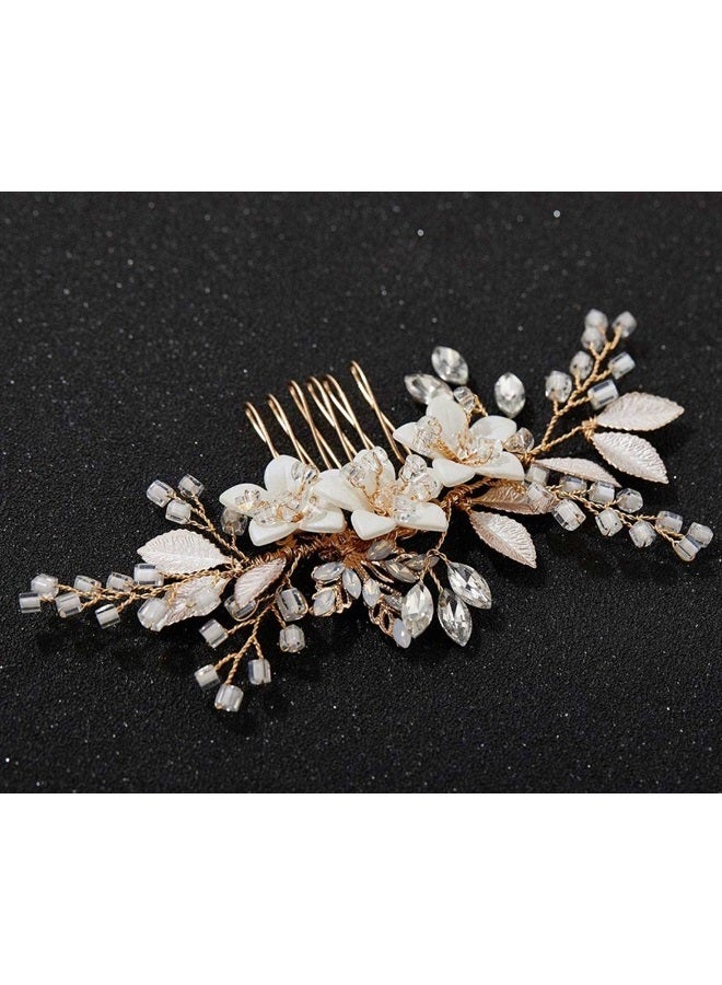SWEETV Wedding Hair Comb Clip Bridal Crystal Wedding Hair Accessories for Brides and Bridesmaid, Gold - Image 5