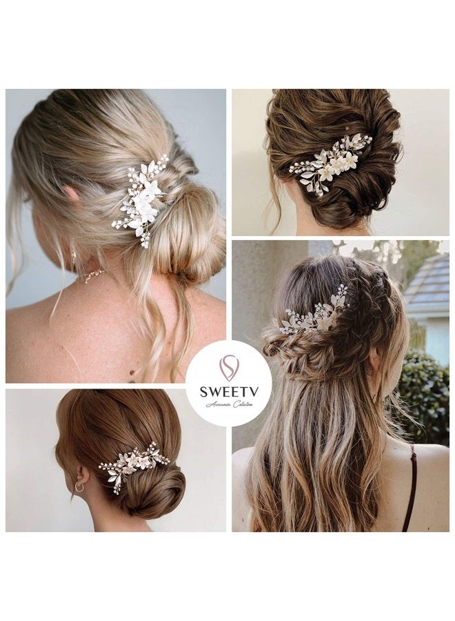 SWEETV Wedding Hair Comb Clip Bridal Crystal Wedding Hair Accessories for Brides and Bridesmaid, Gold - Image 4
