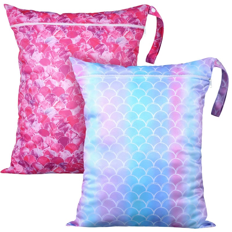 Shappy 2 Pcs Large Travel Laundry Bag Washable Waterproof Wet Dry Large Dirty Clothes Bag Bathing WorkoutMermaid Style