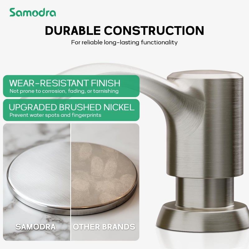 SAMODRA Built-in Kitchen Sink Soap Dispenser with Extension Tube Kit - Brushed Nickel Finish, Leak-Proof Design, No Top Refill Required (39" Tube) - Image 5