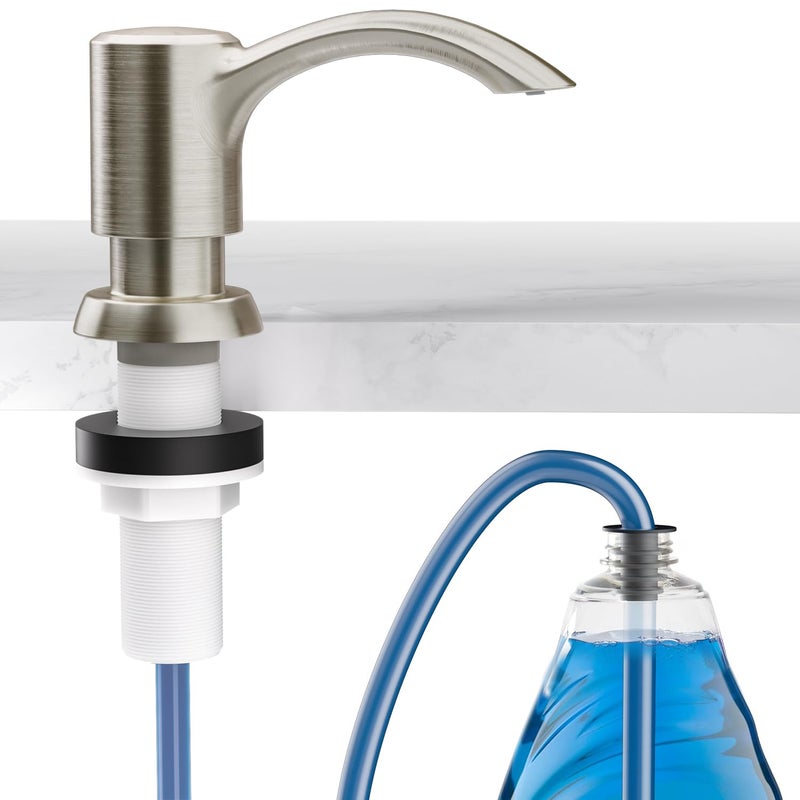 SAMODRA Built-in Kitchen Sink Soap Dispenser with Extension Tube Kit - Brushed Nickel Finish, Leak-Proof Design, No Top Refill Required (39" Tube) - Image 1