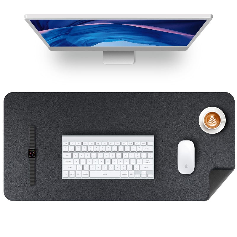 KINGFOM Desk Pad Office Desktop Protecter, PU Leather Desk Mat Blotters Organizer with Comfortable Writing Surface (47.2" x 23.6", Black) - Image 2