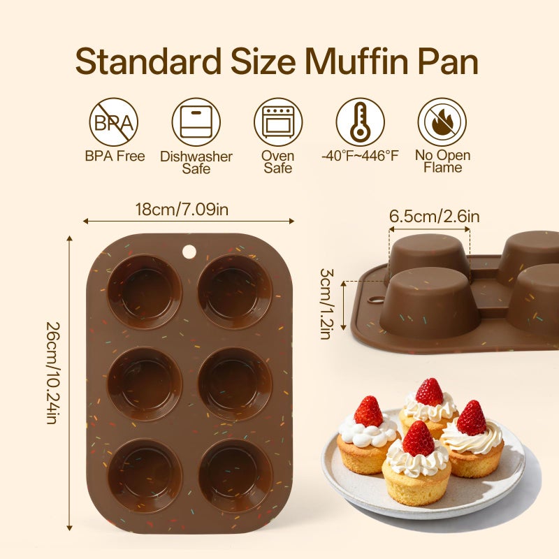 Firstfooby 2 Pack Silicone Muffin Pan for Baking, Regular Size Nonstick Cupcake Pan, 6-Cup Silicone Muffin Tin BPA Free Dishwasher Safe, Great for Muffin Cupcake Brownie Egg Tart - Image 3