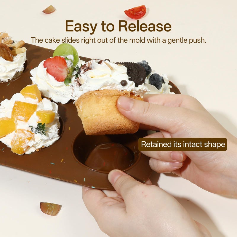 Firstfooby 2 Pack Silicone Muffin Pan for Baking, Regular Size Nonstick Cupcake Pan, 6-Cup Silicone Muffin Tin BPA Free Dishwasher Safe, Great for Muffin Cupcake Brownie Egg Tart - Image 4