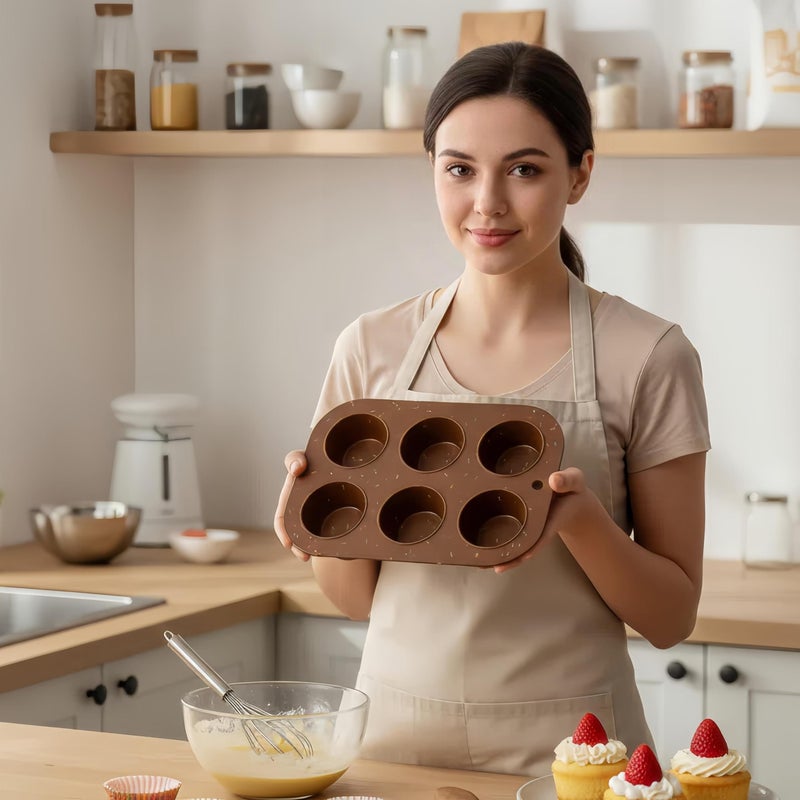 Firstfooby 2 Pack Silicone Muffin Pan for Baking, Regular Size Nonstick Cupcake Pan, 6-Cup Silicone Muffin Tin BPA Free Dishwasher Safe, Great for Muffin Cupcake Brownie Egg Tart - Image 2