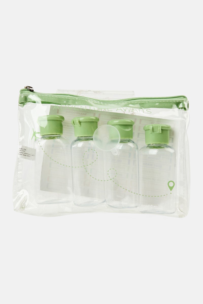 Miamica 4 Pieces Travel Bottles And Toiletry Bag Kit, Transparent - Image 1