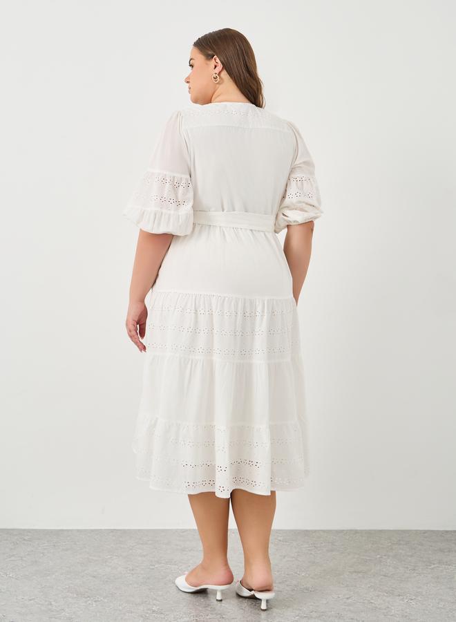 ستايلي فستان ميدي لف مقاس كبير بتفاصيل شيفلي - Image 5