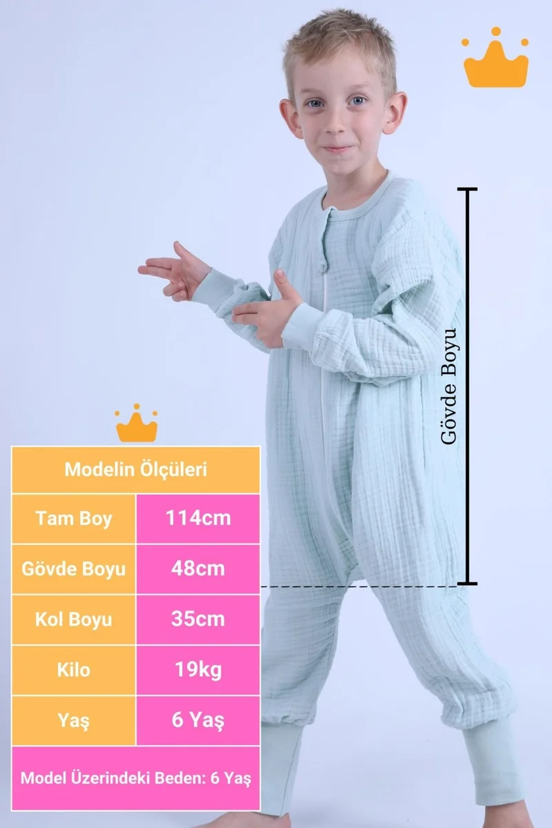 Begisa 2-8 Years 1 Tog 4 Layer Muslin Kids Sleeping Bag Unisex Long Sleeve Sleeping Bag