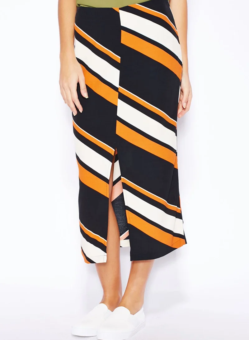 TOPSHOP Diagonal Stripe Split Midi Skirt