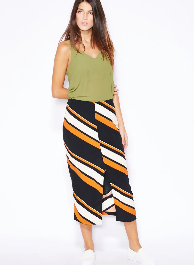 TOPSHOP Diagonal Stripe Split Midi Skirt