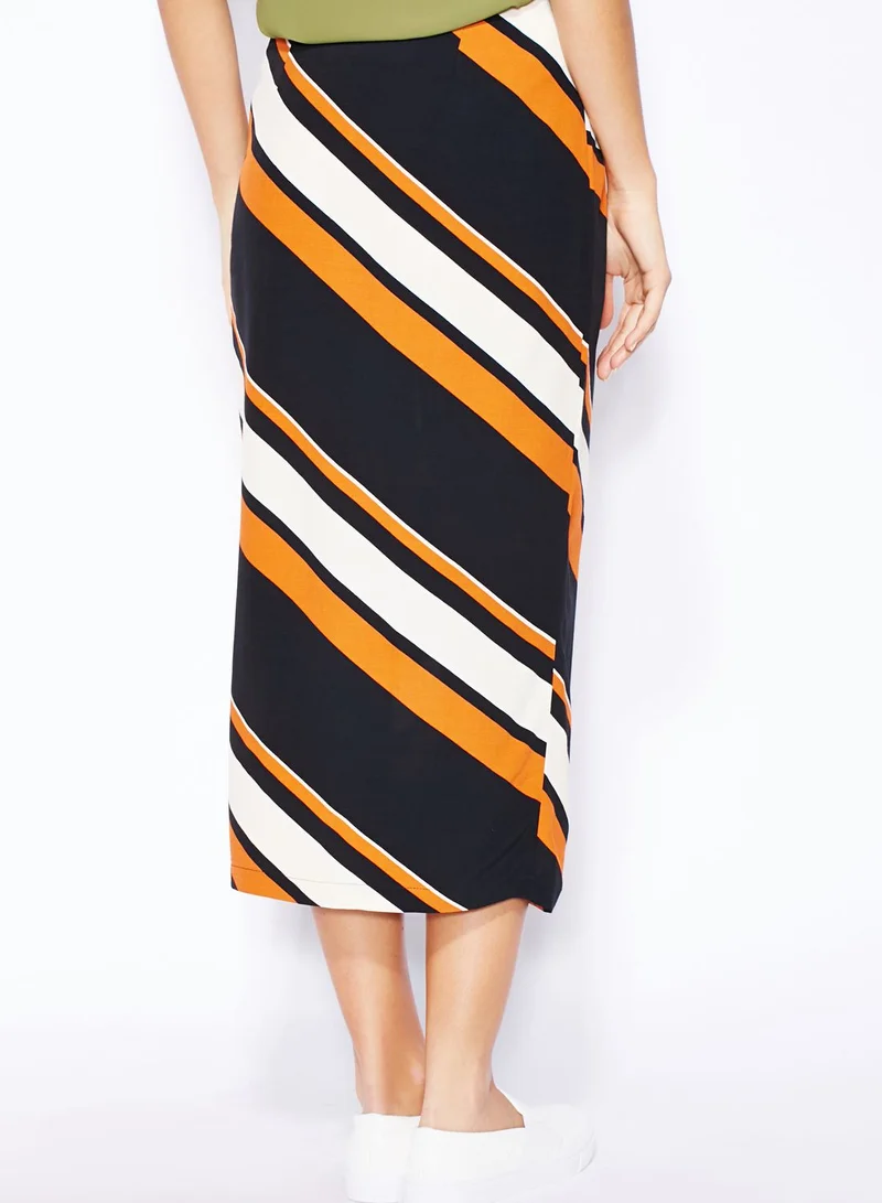TOPSHOP Diagonal Stripe Split Midi Skirt