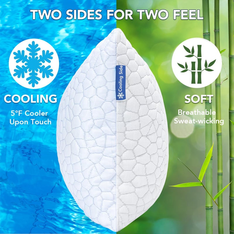 QUTOOL Cooling Pillow for Sleeping, CertiPUR-US Shredded Memory Foam King Pillows Set of 2, Cool Pillow for Hot Sleepers Adjustable Firm Pillow for Side, Back, Stomach Sleepers Soft Yet Support, White - Image 2