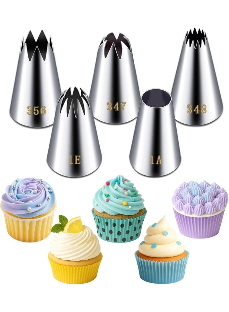 5 PCS Large Piping Nozzles, Stainless Steel Cake Decorating Tips, Multifunctional Baking Tools - Image 1