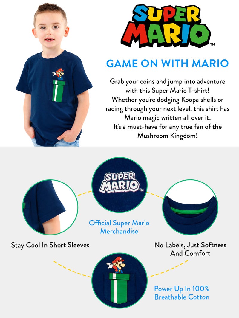 Super Mario Boys' T-Shirt Blue Size 6 - Image 3