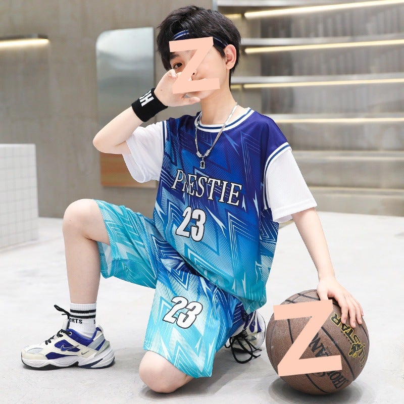 Boys Summer Suit Quick-Drying Basketball Uniform Medium And Large Children Short-Sleeved Summer Suit Children'S Sports Uniform Thin Section - Image 3