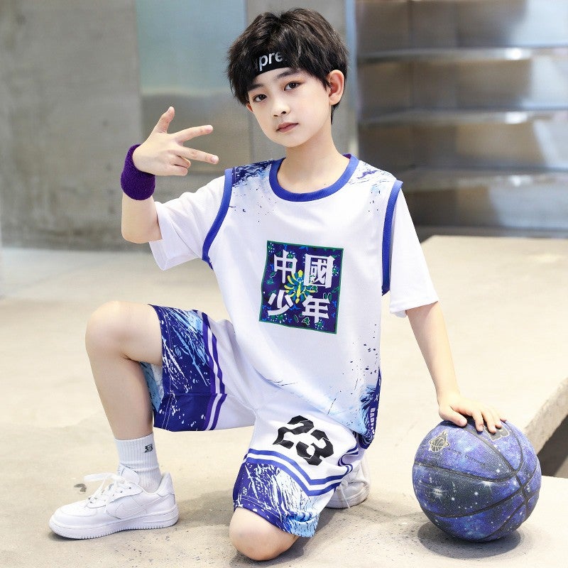 Boys Summer Suit Quick-Drying Basketball Uniform Medium And Large Children Short-Sleeved Summer Suit Children'S Sports Uniform Thin Section - Image 1