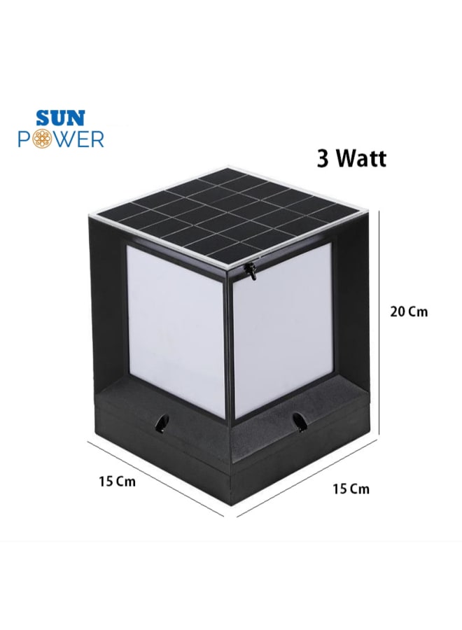 SUN POWER Garden Post Light Outdoor Solar Column Lamp Square-shaped Post Light Glass Lantern Waterproof Park Gate Backyard Pathway Solar Powered Bracelet Headlight (3watt 20cm) - Image 1