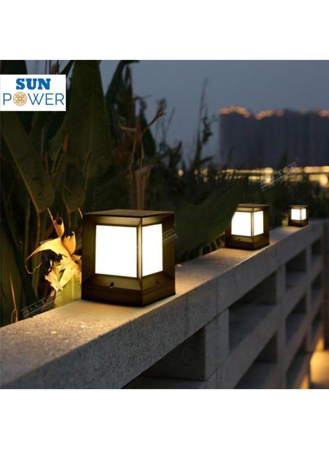 SUN POWER Garden Post Light Outdoor Solar Column Lamp Square-shaped Post Light Glass Lantern Waterproof Park Gate Backyard Pathway Solar Powered Bracelet Headlight (3watt 20cm) - Image 2