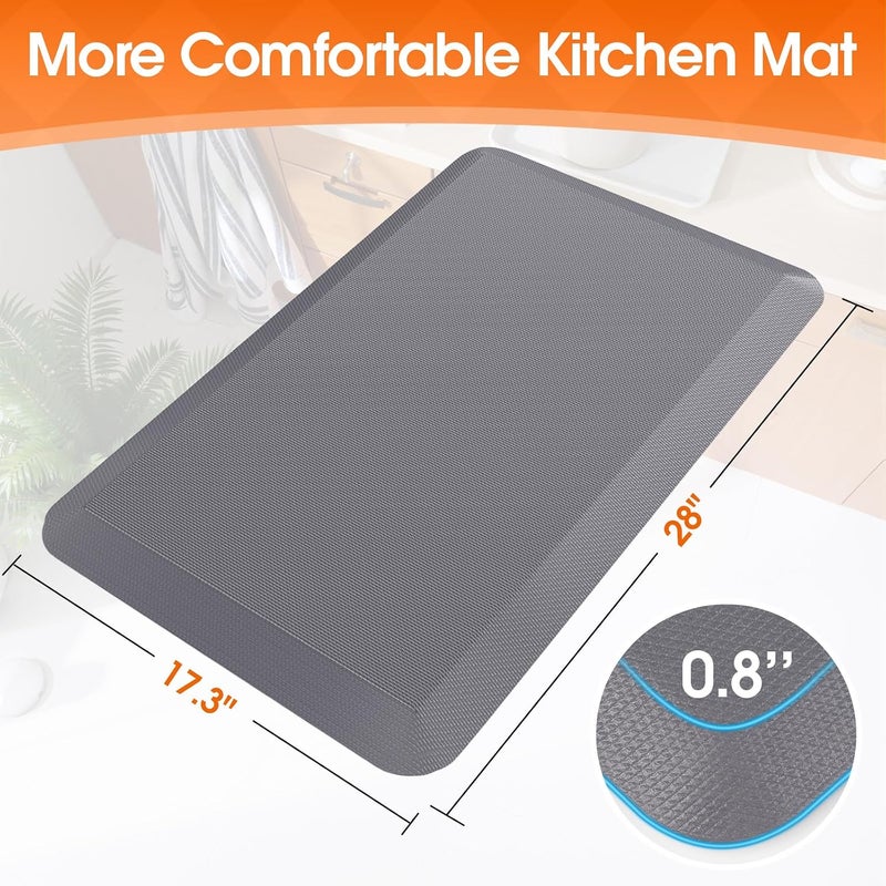 TranquilRelax 4/5 Inch Thicker Kitchen Mat, Cushioned Thick Floor Comfort Mat, with Non-Slip Bottom, Water & Stain Resistant, Easy Clean Standing Desk Mat for Kitchen, Sink, Office (17.3"x28"x0.8", Grey) - Image 2