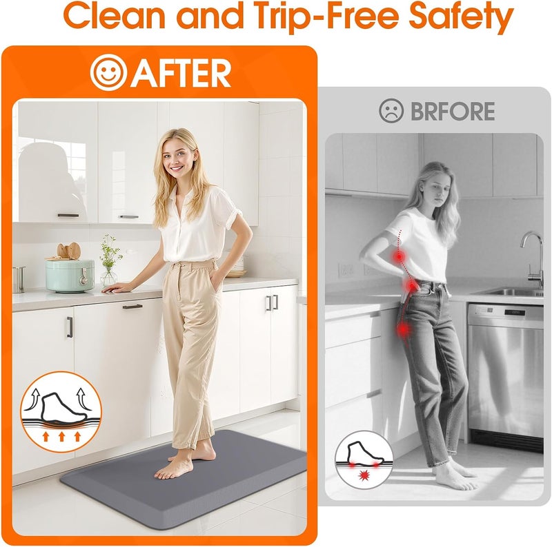 TranquilRelax 4/5 Inch Thicker Kitchen Mat, Cushioned Thick Floor Comfort Mat, with Non-Slip Bottom, Water & Stain Resistant, Easy Clean Standing Desk Mat for Kitchen, Sink, Office (17.3"x28"x0.8", Grey) - Image 5