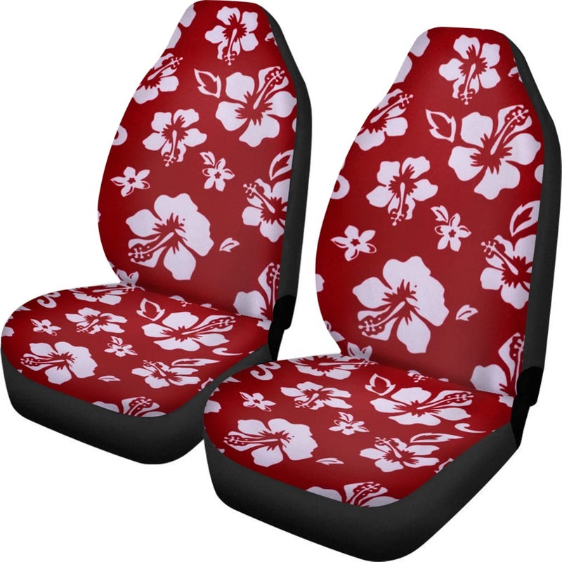 Dreaweet Red Car Accessories for Women Stylish Hibiscus Flower Print Car Seat Covers Front Seats OnlyHawaiian Seat Covers Universal for SUV Trucks Sedan