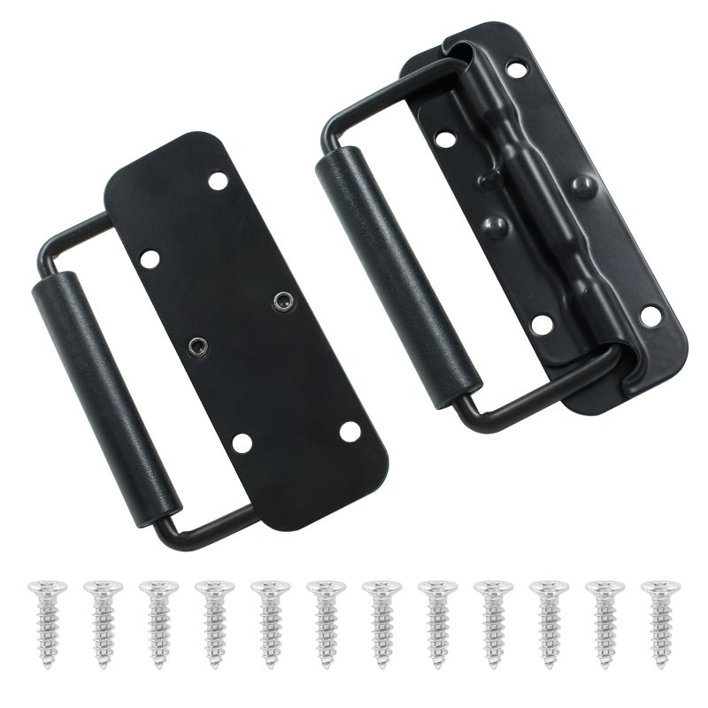 LifCratms 2Pcs Black Spring Loaded Case Handles, 304 Stainless Steel Surface Mount Chest Handle with Rubber Grip, Heavy Duty Cabinet Pulls Hardware for Toolbox Chest Case (122mm / 4.82") - Image 5