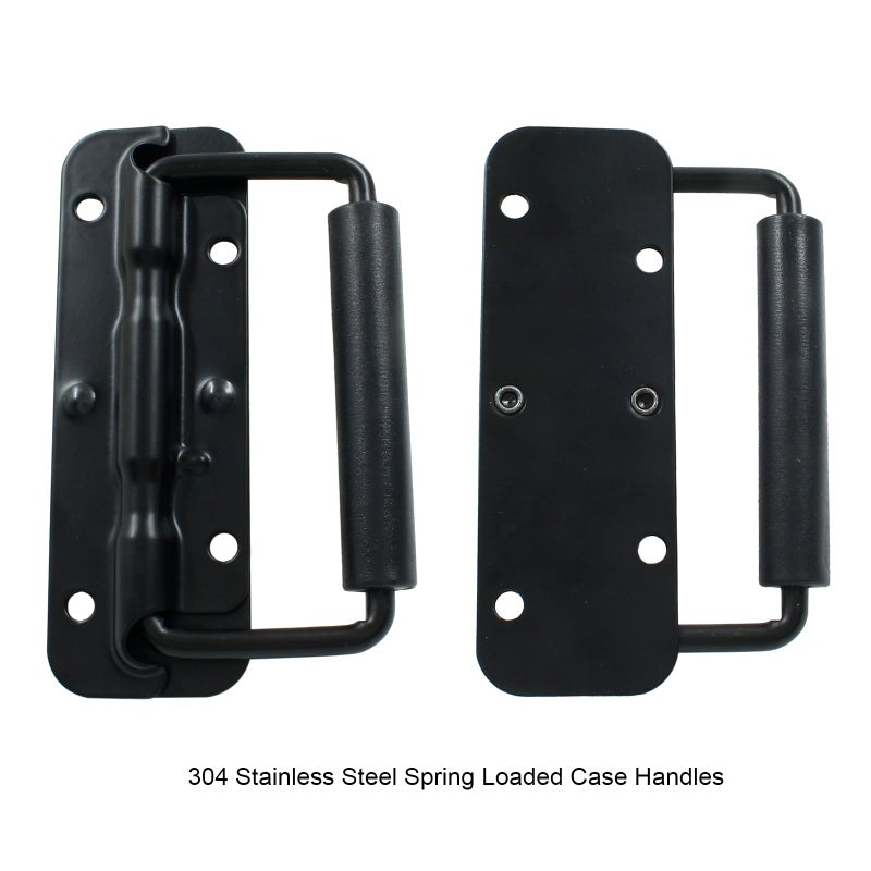 LifCratms 2Pcs Black Spring Loaded Case Handles, 304 Stainless Steel Surface Mount Chest Handle with Rubber Grip, Heavy Duty Cabinet Pulls Hardware for Toolbox Chest Case (122mm / 4.82") - Image 3